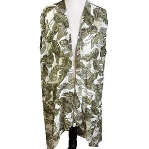 Gypsies & Moondust Sz S Green White Tropical Kimono Leaf Beach Resortwear